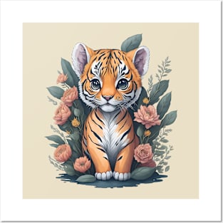 Cute Floral Tiger Posters and Art